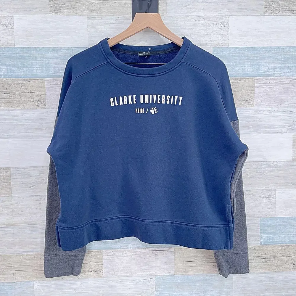 Nike Clarke University Crop Crewneck Navy Gray Two-Tone Women Medium